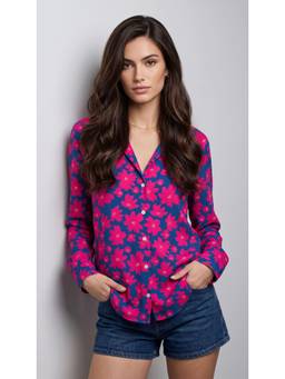 Twenty Dresses by Nykaa Fashion - Pink & Blue Poly Cotton Floral Printed Shirt