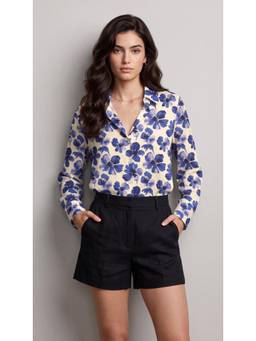 Twenty Dresses by Nykaa Fashion - White & Blue Poly Cotton Floral Printed Shirt
