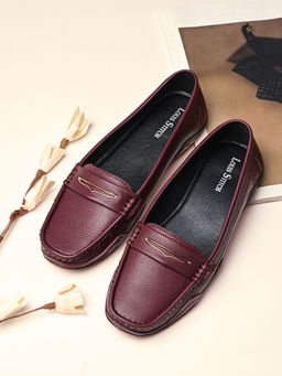 Louis Stitch - Women Maroon Premium Solid Slip-On Casual Loafers