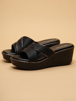 ERIDANI - Women Black Lara Slip-on Wedges Heels