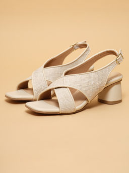 ERIDANI - Women Cream Criss-Cross Block Heels