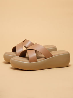 ERIDANI - Women Yvaine Beige Slip-on Platform Sandals