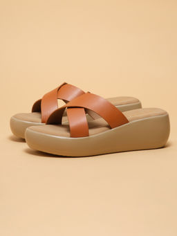ERIDANI - Women Yvaine Tan Slip-on Platform Sandals