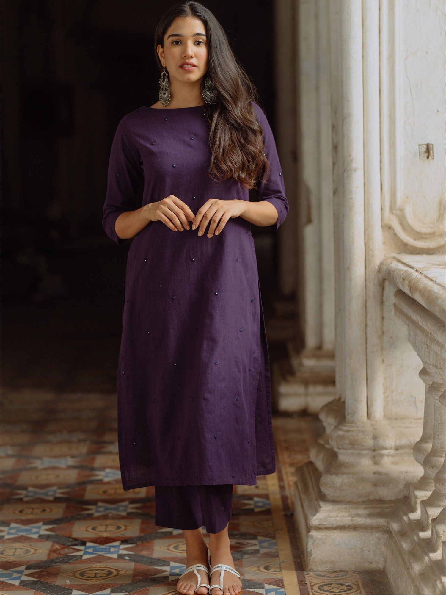 okhai Royalty Embroidered Mirror Work Cotton Kurta & Pant (Set of 2)-picture-25