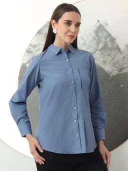 FITHUB - Self Designed Women Classic Spread Collar Solid Casual Shirt