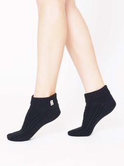Bharatasya - Black Fine Knitted Ankle Length Winter Woolen Socks for Women