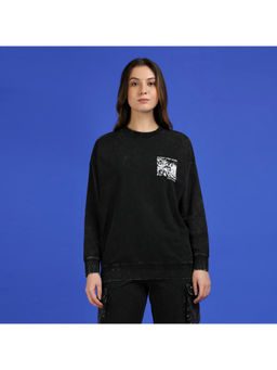 Pepe Jeans - Black Solid Full Sleeve Oversized Sweatshirt