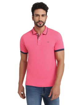 ColorPlus - Medium Pink Cotton Blend Regular Fit Polo T-Shirt