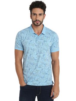 ColorPlus - Medium Blue Cotton Blend Regular Fit Polo T-Shirt