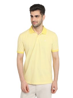 Park Avenue - Slim Fit Medium Yellow Cotton Blend Polo Neck T-Shirt