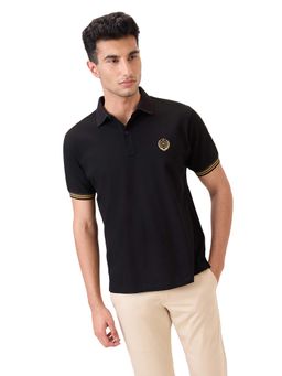 Raymond - Black Pure Cotton Regular Fit Polo T-Shirt