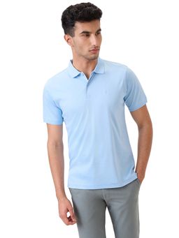 Raymond - Medium Blue Pure Cotton Regular Fit Polo T-Shirt