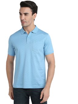 Raymond - Medium Blue Pure Cotton Regular Fit Polo T-Shirt