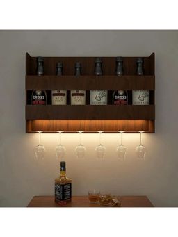 Dekorstation - Sturdy Backlit Wooden Bar Wall Shelf / Mini Bar Cabinet (Walnut Finish)