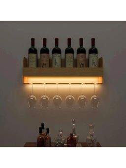 Dekorstation - Minimalistic Backlit Wall Mounted Bar Shelf in Light Oak Finish