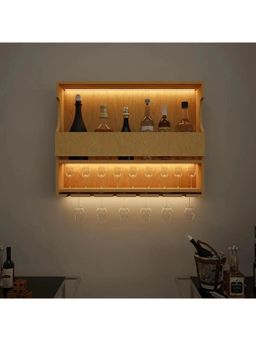 Dekorstation - Premium-Quality Backlit Wooden Bar Wall Shelf / Mini Bar Cabinet in Light Oak Finish