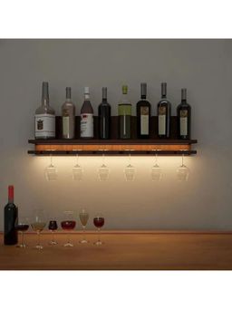 Dekorstation - Aesthetic Backlit Wooden Bar Wall Shelf / Mini Bar Cabinet (Walnut Finish)