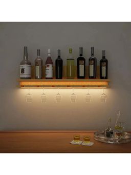 Dekorstation - Aesthetic Backlit Wooden Bar Wall Shelf / Mini Bar Cabinet (Light Oak Finish)