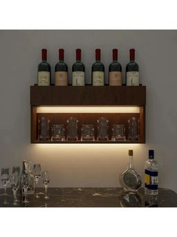 Dekorstation - Engineered Wood Backlit Bar Wall Shelf / Mini Bar Cabinet in Walnut Finish