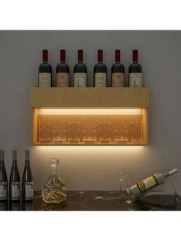 Dekorstation - Premium Backlit Wooden Bar Wall Shelf-cum-Mini Bar Cabinet in Light Oak Finish