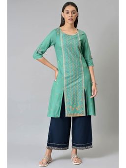 W - Women Red Geometric Print Cotton Blend Straight Kurta