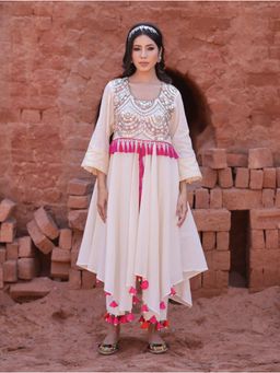 Mani Dua Khanna - Ivory Mirror Work Kurta with Pant (Set of 2)