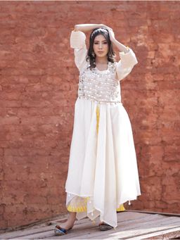 Mani Dua Khanna - Coin Work On Asymmetric Ivory Kurta with Pant (Set of 2)