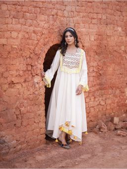 Mani Dua Khanna - Embroidery Work On Ivory Anarkali with Pant (Set of 2)