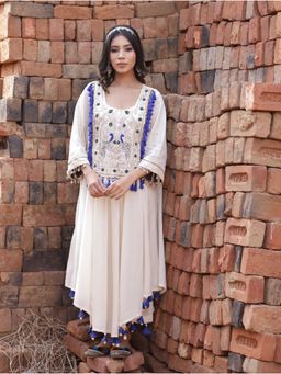 Mani Dua Khanna - Patch Work Ivory Anarkali with Pant (Set of 2)