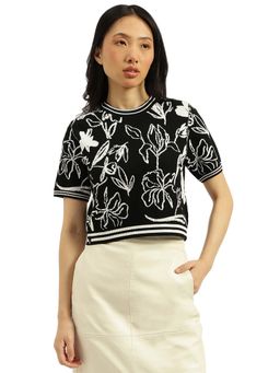 United Colors of Benetton - Round Neck Floral Print Top - Black