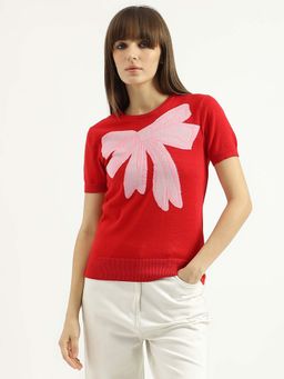 United Colors of Benetton - Round Neck Bow Motif Top - Red