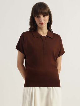 United Colors of Benetton - Polo Neck Solid Extended Sleeve T-Shirt - Brown
