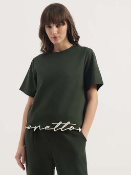 United Colors of Benetton - Round Neck Solid Branding Hem T-Shirt - Green
