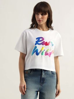 United Colors of Benetton - Round Neck Typography Ombre Slogan T-Shirt - White