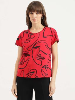 United Colors of Benetton - Round Neck Printed Face Story T-Shirt - Pink