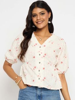 Madame - Printed V Neck Red Top