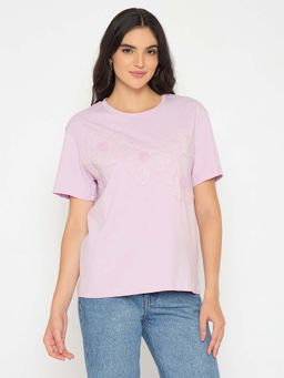 Madame - Embroidered Lilac Cotton T-shirt - Lavender