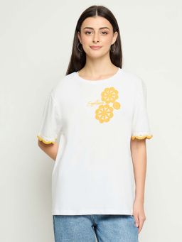 Madame - Embroidered White Cotton T-shirt