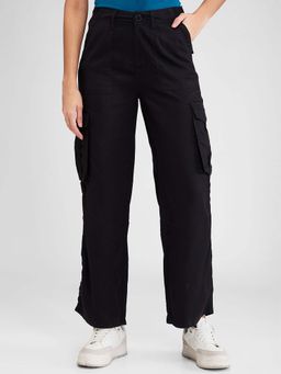 Spykar - Black Mid Rise Loose Fit Casual Cargo Pant For Women