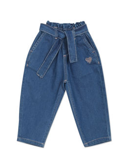 U.S. POLO ASSN. - Girls Blue Mid Rise Solid Paperbag Waist Jeans - Blue (Set of 2)