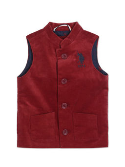 U.S. POLO ASSN. - Mandarin Collar Solid Nehru Jacket - Red
