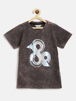 Tales & Stories - Baby Boy's Printed Brown Cotton Regular Fit T-shirt