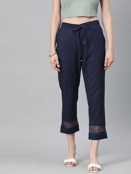 Readiprint - Straight Style Cotton Fabric Navy Blue Women Trousers