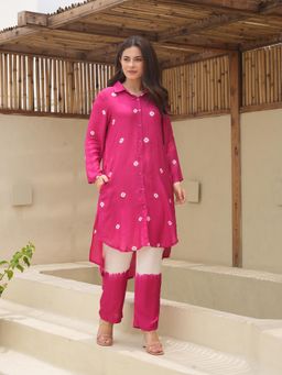 ONEWE INDIA - Aria Dark Fuchsia Bandhani Maslin Co-Ord (Set of 2)