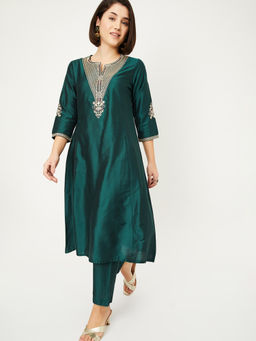max - Green Embroidered Shantoon Regular Kurta and Pant