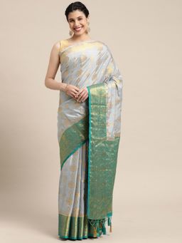 Mimosa - Women's Kanjivaram Crepe Grey Saree with Unstitched Blouse