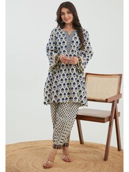 GANGA GRACE - Blue Motif Printed Cotton Co-Ord Set