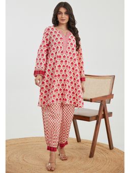 GANGA GRACE - Pink Motif Printed Cotton Co-Ord Set