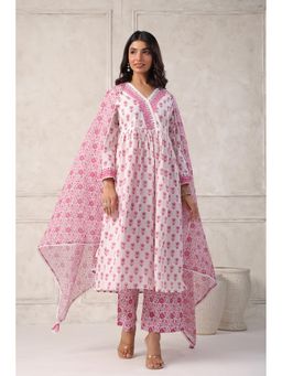 GANGA GRACE - Pink Colour Floral Printed Anarkali with Pant and Dupatta