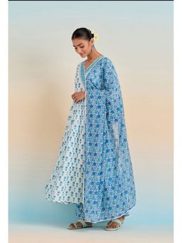 GANGA GRACE - Blue Colour Floral Printed Anarkali with Pant and Dupatta